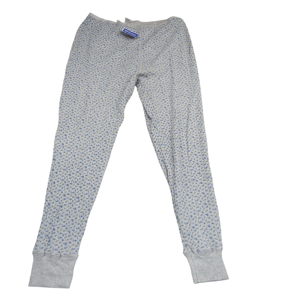 Marshalls Womens XL Grey Blue Floral Waffle Knit Thermal Leggings Cotton Pants